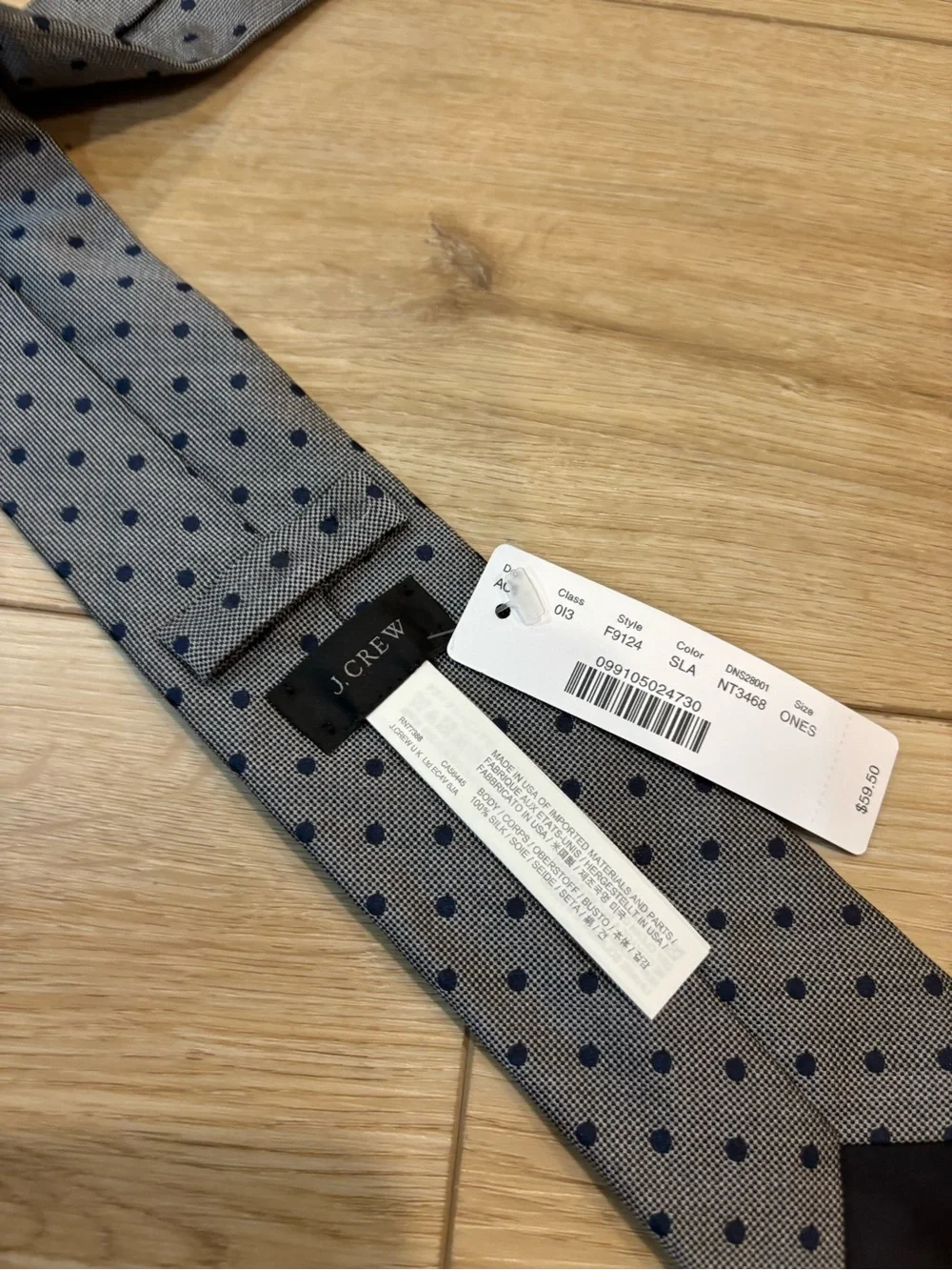 J.CREW GRAY Navy Polka Dot Silk MEN'S NECK Tie W: 2.75